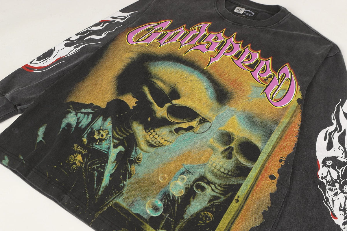 Godspeed Skeleton Graphic Washed Black Long-Sleeve T-Shirt