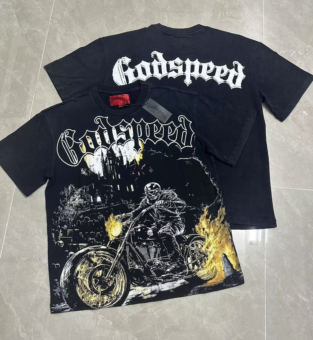 Godspeed Washed Black Motorcycle Graphic T-Shirt