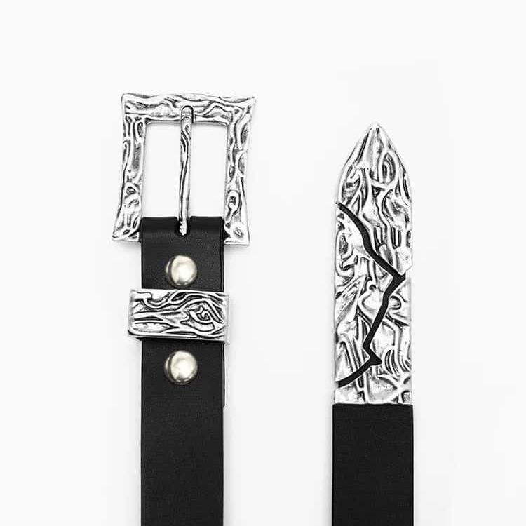 ENTRE-TEMPS Leather Belt Vintage Crack Thorn Metal Buckle Waist Belt