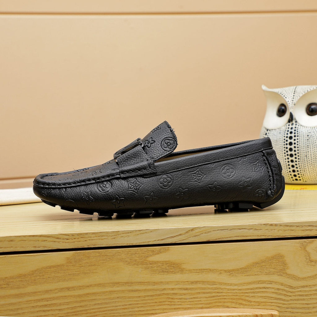 Louis Vuitton Black Embossed Driving Loafers - Raised Front Detail